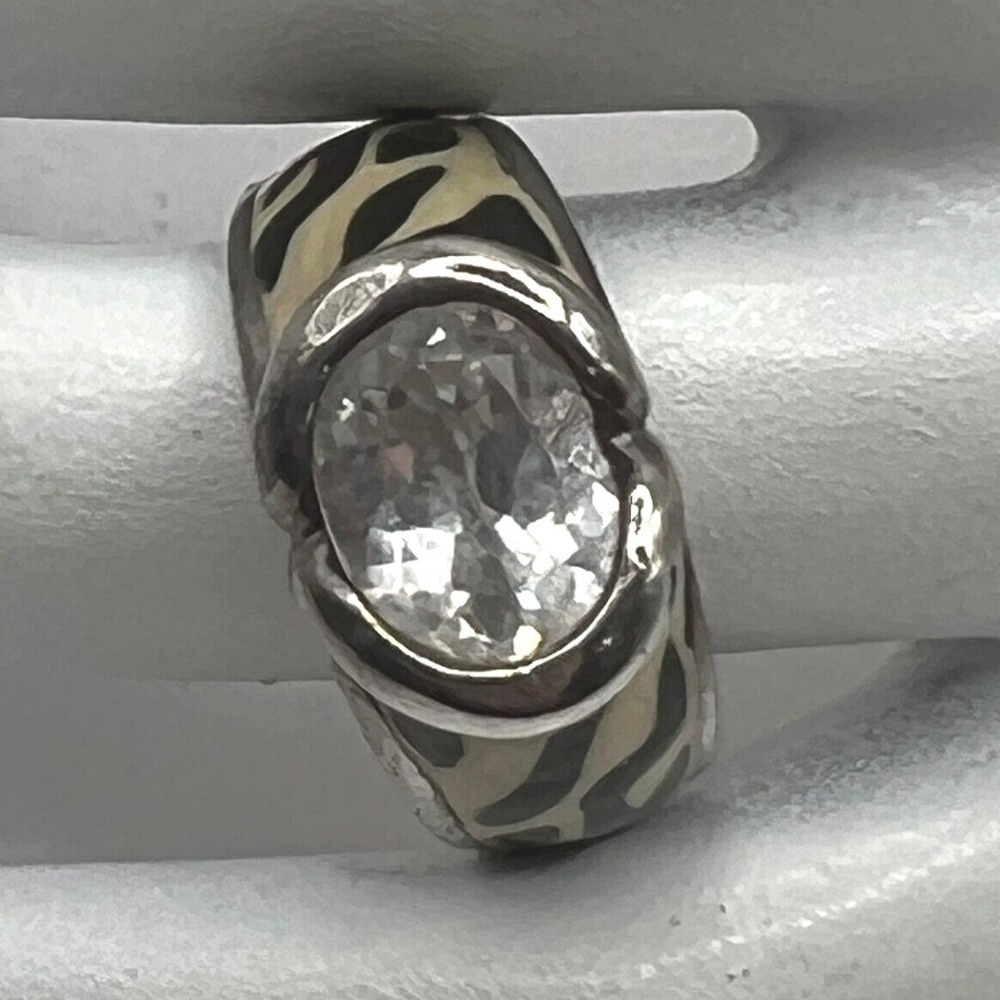 Vintage‎ Womens Sterling Ring Flame Animal Print 925 Clear Stone Size 8 Canada